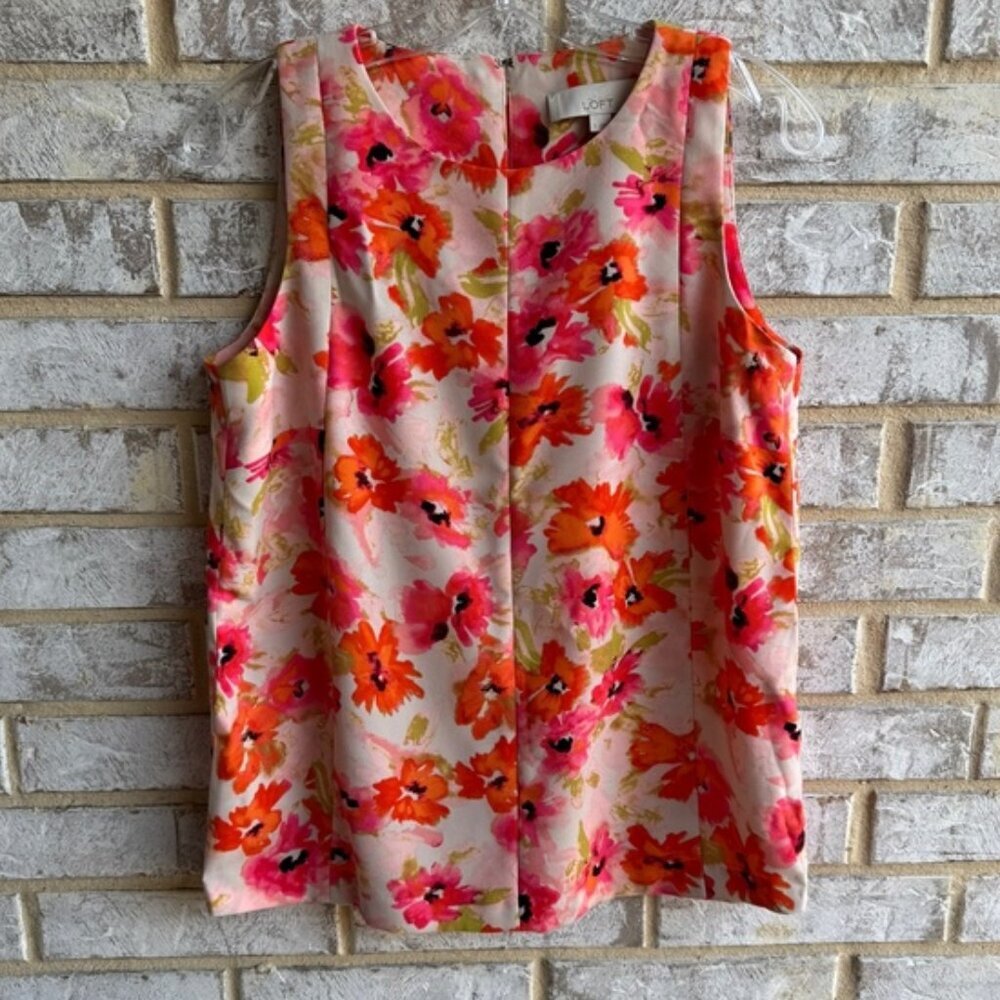LOFT Sleeveless Multicolor Floral Print Pullover Blouse Women's Size S